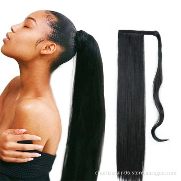 22 Inches 100g Pure Ombre Color Straight Wrap Around Ponytail Hairpiece Clip In Synthetic Hair Ponytails For Women